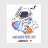 Sticker Ajouter Le Nom Cute Astronaut Riding Rocket Ghost  (Feuille)
