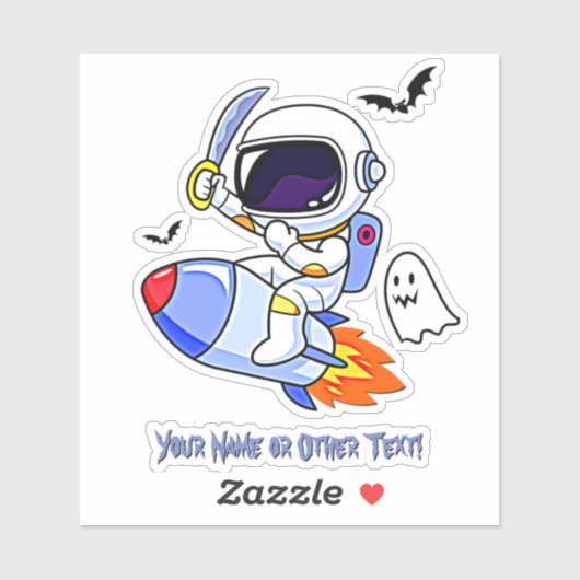 Sticker Ajouter Le Nom Cute Astronaut Riding Rocket Ghost  (Feuille)