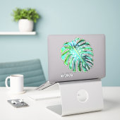 Sticker Ajouter le nom Elegant Tropical Leaf Modern Typogr (Ordinateur portable sur le bureau)