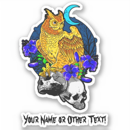 Sticker Ajouter le nom Owl Talons Skulls Blue Flowers Moon (Devant)