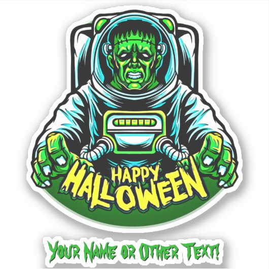 Sticker Ajouter Nom, Astronaute Monstre Zombie Vert Bleu (Devant)