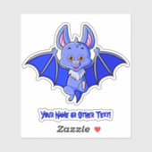 Sticker Ajouter Nom, Bat Bébé Bleu Cute avec ailes Volant (Feuille)