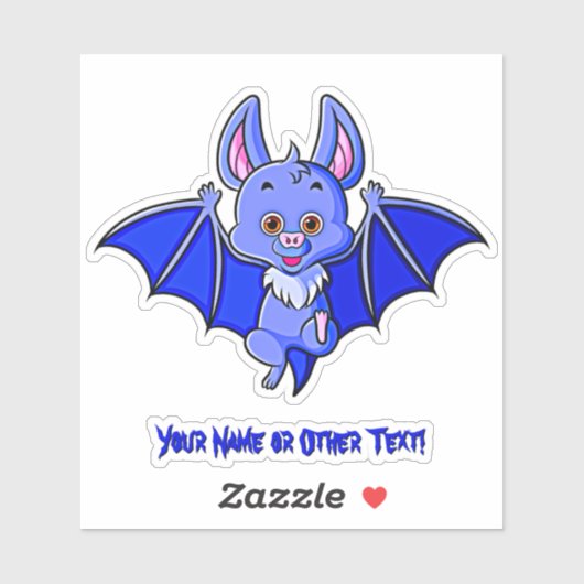 Sticker Ajouter Nom, Bat Bébé Bleu Cute avec ailes Volant (Feuille)