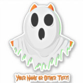 Sticker Ajouter Nom, Chat Cute Kitten Fantôme Blanc Orange (Devant)