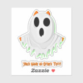 Sticker Ajouter Nom, Chat Cute Kitten Fantôme Blanc Orange (Feuille)