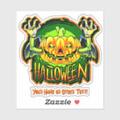 Sticker Ajouter Nom, Citrouille Tête Skeleton Mains Ailes (Feuille)