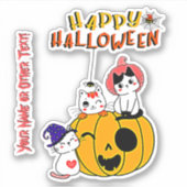 Sticker Ajouter Nom, Cute Kittens Citrouille Spiders Web R (Devant)