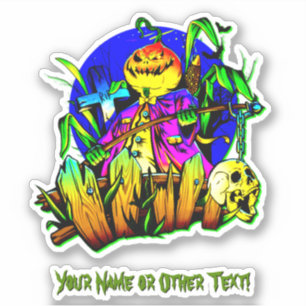 Sticker Ajouter Nom, Épouvantail à tête de citrouille Crân