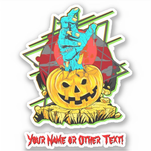 Sticker Ajouter Nom, Main de Zombie Citrouille Monstrueuse (Devant)