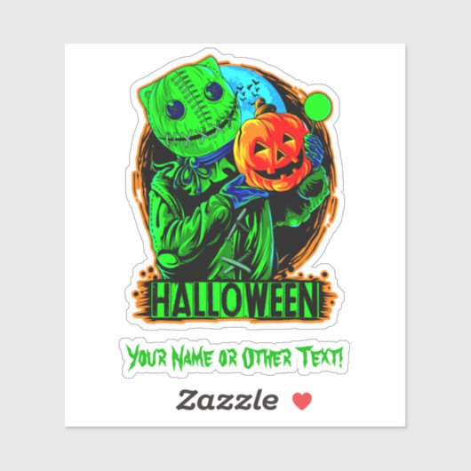 Sticker Ajouter un nom Citrouille d'épouvantail d'Hallowee (Feuille)