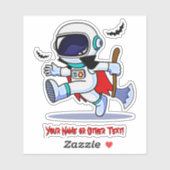 Sticker Ajouter un nom Cute Astronaut Ax & Red Cape avec c (Feuille)