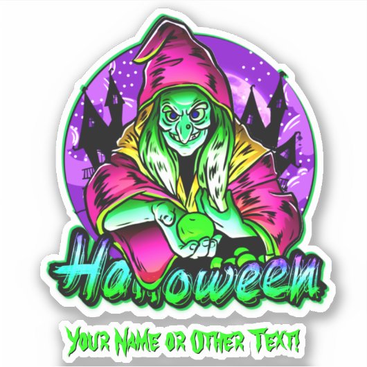 Sticker Ajouter un nom, Green Purple Witch Apple Ball (Devant)