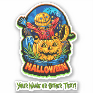 Sticker Ajouter un nom, Happy Citrouille Head Scarecrow Su