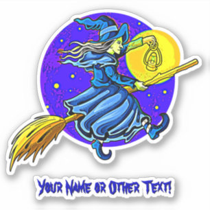 Sticker Ajouter un nom Jote Blue Flying Witch Broomstick L