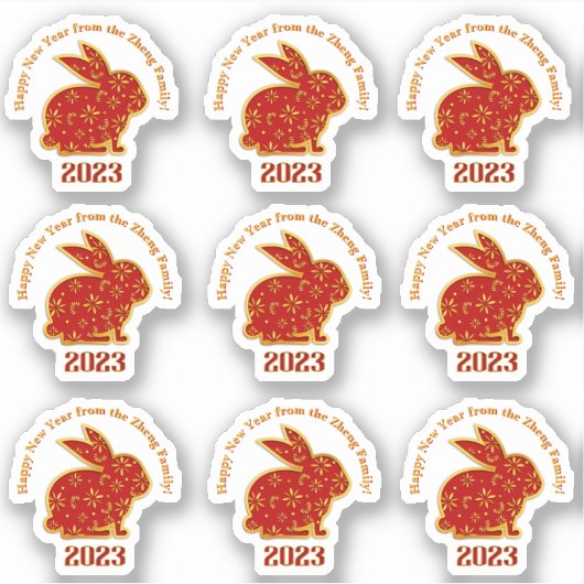 Sticker Ajouter un nom Joyeux Nouvel An Chinois 2023 Lapin (Devant)