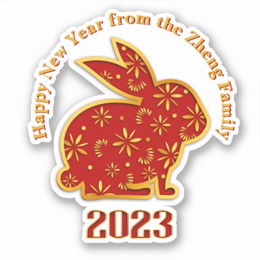 Sticker Ajouter un nom Joyeux Nouvel An Chinois 2023 Lapin (Devant)