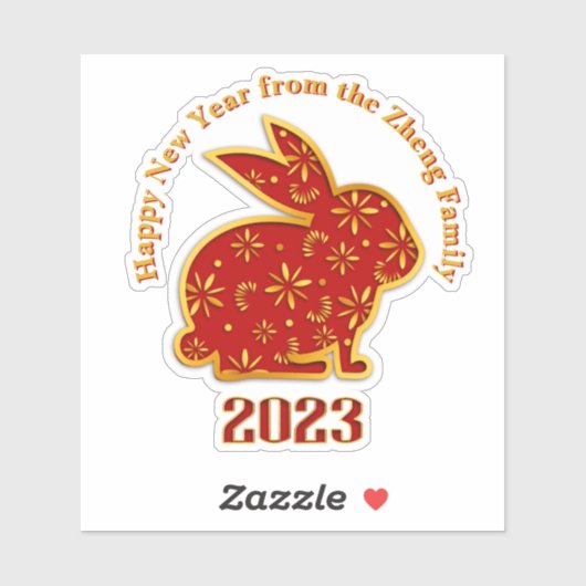 Sticker Ajouter un nom Joyeux Nouvel An Chinois 2023 Lapin (Feuille)