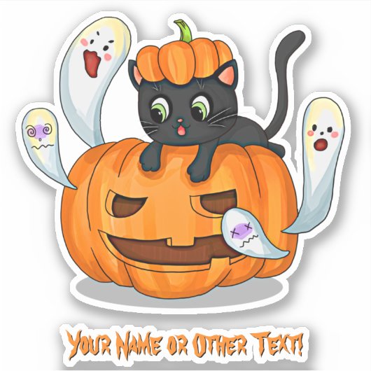Sticker Ajouter un nom, mignon chat noir Kitten sur Fantôm (Devant)