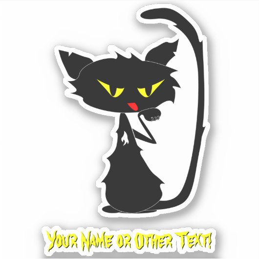Sticker Ajouter un nom, mignon chat noir Langue rouge Yell (Devant)