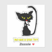 Sticker Ajouter un nom, mignon chat noir Langue rouge Yell (Feuille)