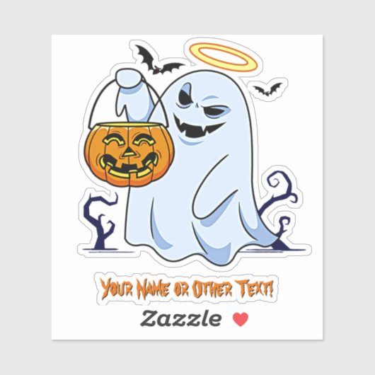 Sticker Ajouter un nom, mignon Citrouille fantôme Cauldron (Feuille)