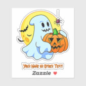 Sticker Ajouter un nom, mignon Citrouille Fantôme Feu de L (Feuille)