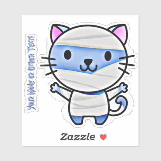 Sticker Ajouter un nom, mignonne Bleu Chat Kitten maman en (Feuille)