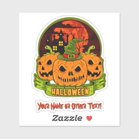 Sticker Ajouter un nom, Monster Citrouille Head Witch Casq (Feuille)