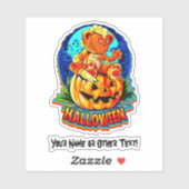 Sticker Ajouter un nom ours en peluche zombie citrouille c (Feuille)