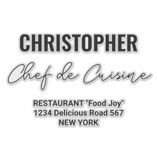 Sticker Ajouter un nom Restaurant Chef de Cuisine (Devant)