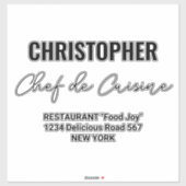 Sticker Ajouter un nom Restaurant Chef de Cuisine (Feuille)