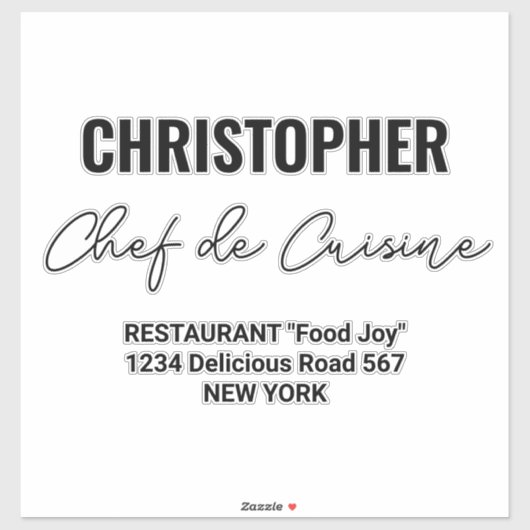 Sticker Ajouter un nom Restaurant Chef de Cuisine (Feuille)