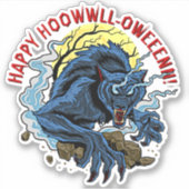 Sticker Ajouter Un Nom Texte, Happy Howl-Oween Wolf Phrase (Devant)
