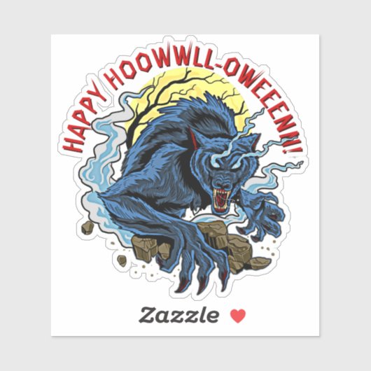Sticker Ajouter Un Nom Texte, Happy Howl-Oween Wolf Phrase (Feuille)