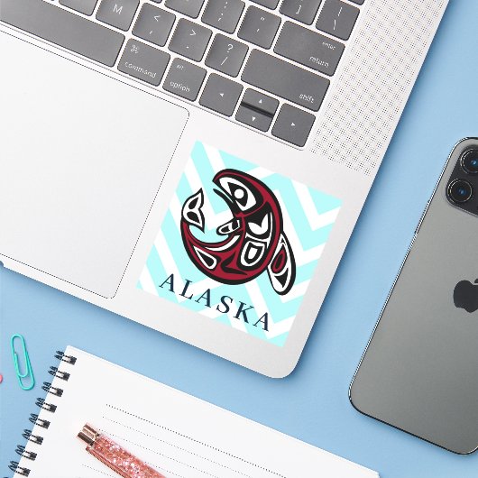 Sticker Alaska Coast Native American Orca Killer Whale Art (Ordinateur portable avec iPhone)