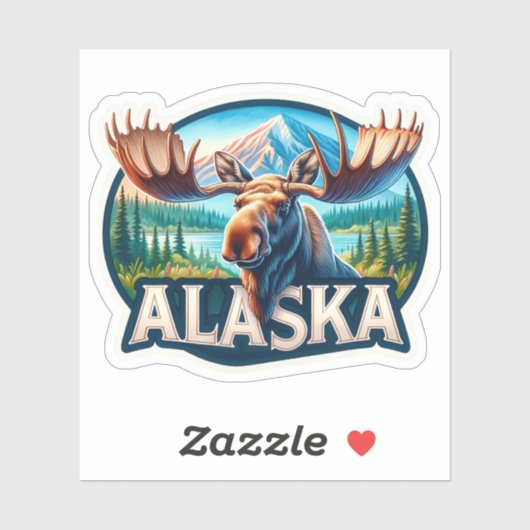 Sticker Alaska, Moose, (Feuille)