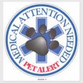 Sticker Alerte pour animaux de compagnie - Attention Médic (Feuille)