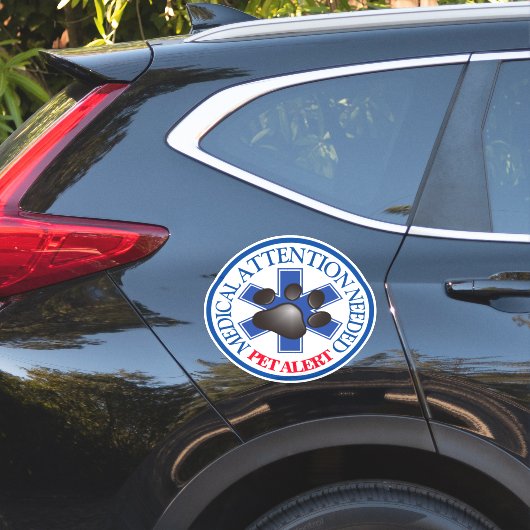 Sticker Alerte pour animaux de compagnie - Attention Médic (Coté voiture)