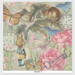 Sticker Alice Cheshire Chat Wonderland Tree Garden
