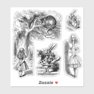Sticker Alice vintage au pays des merveilles avec lapin bl