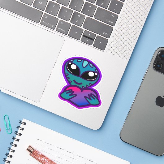 Sticker Alien Bi Pride (Ordinateur portable avec iPhone)