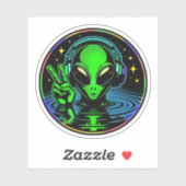 Sticker Alien dans les casques donnant un signe de paix (Feuille)