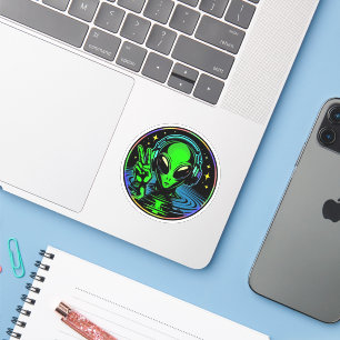 Sticker Alien dans les casques donnant un signe de paix