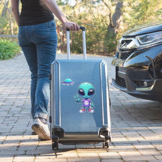 Sticker Alien de paix mignon et vaisseau spatial (Valise Insitu)