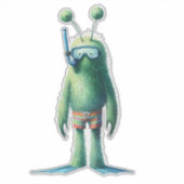 Sticker Alien de plongée avec tuba vert (Devant)