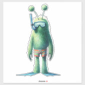 Sticker Alien de plongée avec tuba vert (Feuille)
