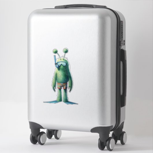 Sticker Alien de plongée avec tuba vert (Sur valise)