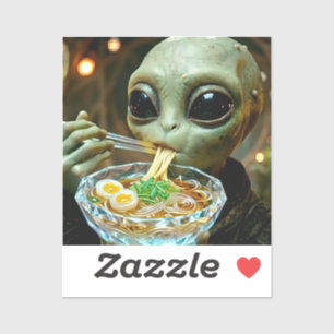 Sticker Alien drôle mangeant des nouilles Ramen