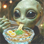 Sticker Alien drôle mangeant des nouilles Ramen (Recto)