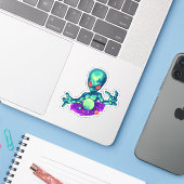 Sticker Alien éffrayant Et Sa Galaxie (Ordinateur portable avec iPhone)